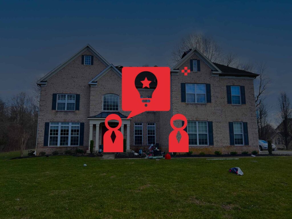 red tips icon over house. tips for successful replacement of roof